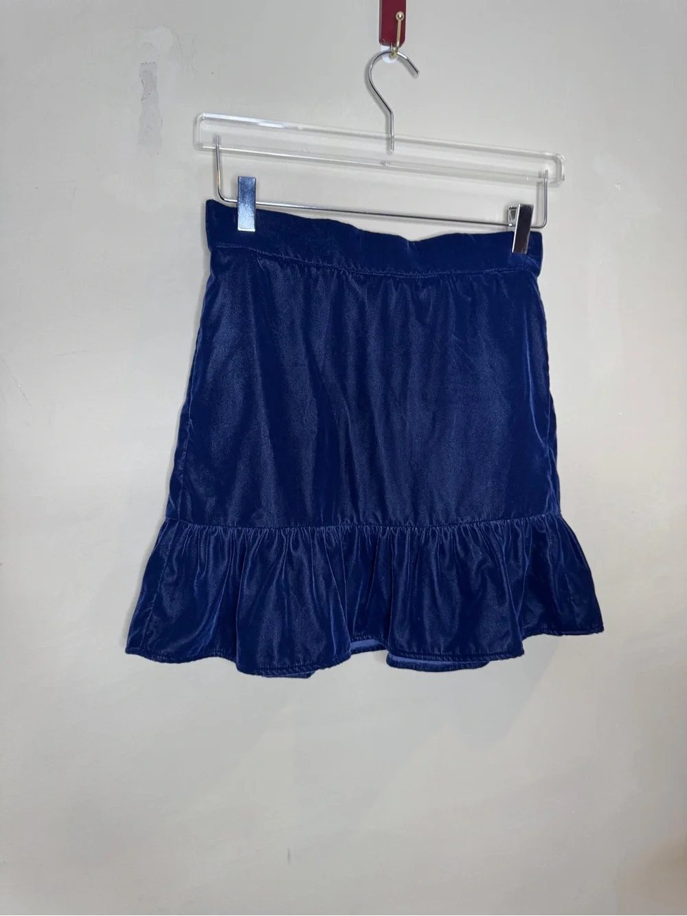 J.Crew Navy Velvet Ruffle Hem Mini Skirt XS Lined Pull-On